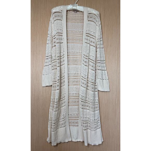 LOFT Sweaters - Loft Long Cotton Pointelle Knit Cardigan Womens Size XL Bohemian Festival